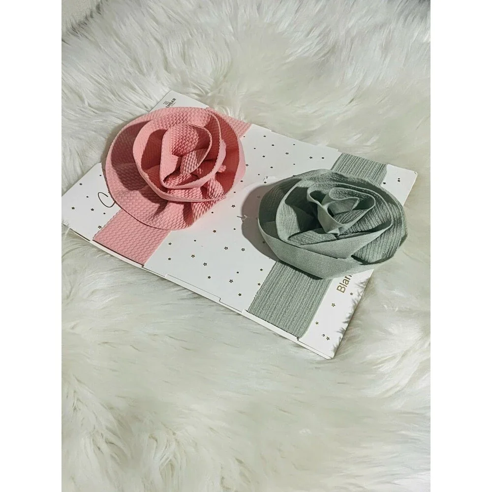 DANBAR Baby Girl Headbands Flower Soft Stretch Fabric Pack of 2 Pink Green...
